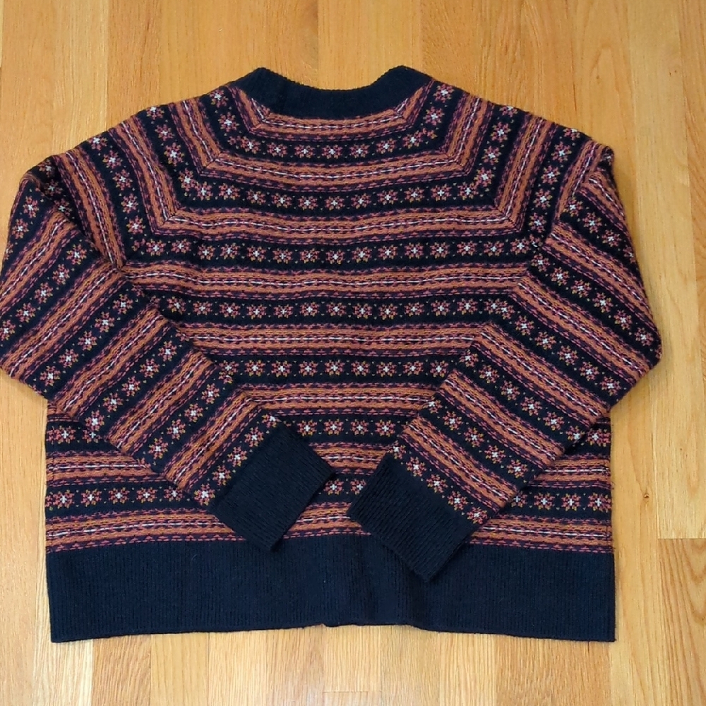 Faherty Navy Highland Fair Isle Cardigan Large Academia Cottage Preppy Boho EUC - Picture 6 of 6